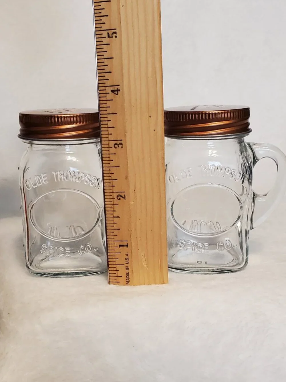 Vintage Mason Jar Salt & Pepper shakers Glass with Copper Lids EUC!